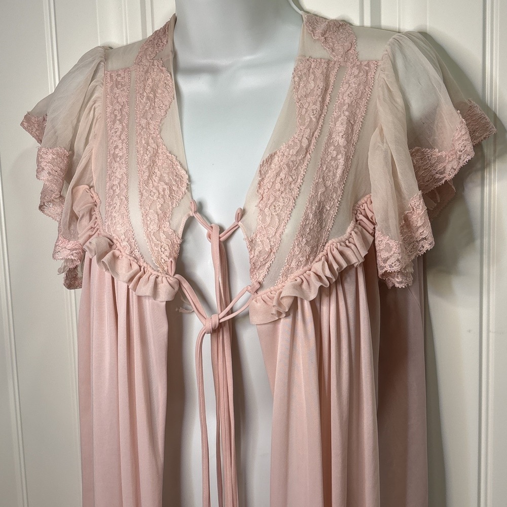 Vintage Penney's Adonna Pink Nylon & Lace Robe Sz 34 Sheer Granny Core